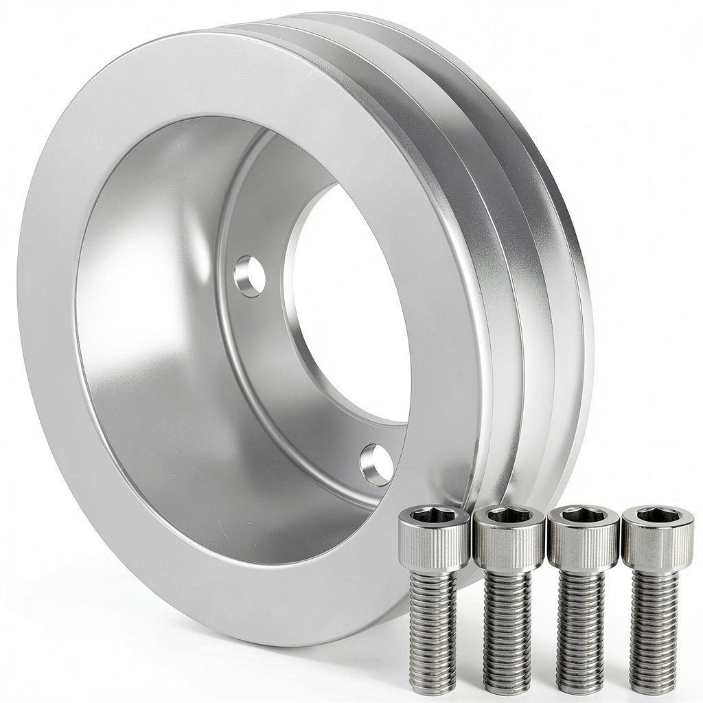 Ford crankshaft pulley made from billet aluminum