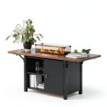 55" Propane Fire Pit Table Rotihom 50000 BTU Foldable Expandable Brown-0