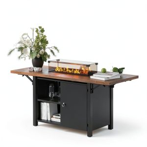 55" Propane Fire Pit Table Rotihom 50000 BTU Foldable Expandable Brown-0