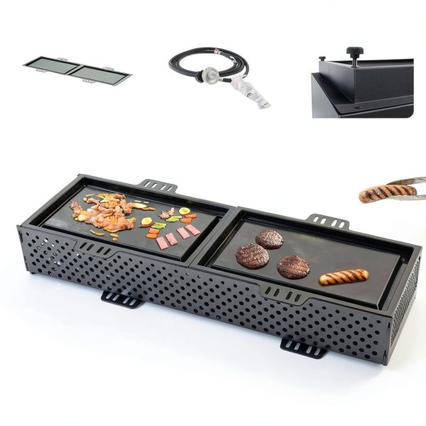 FLOOORE 42 Inch Propane Fire Pit Table Black with Griddle Wind Guard-3