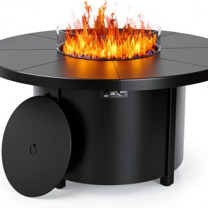 48 inch Round Propane Fire Pit Trumbeak Tabletop Lid & Windproof Glass-0