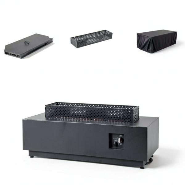 FLOOORE 42 Inch Propane Fire Pit Table Black with Griddle Wind Guard-4