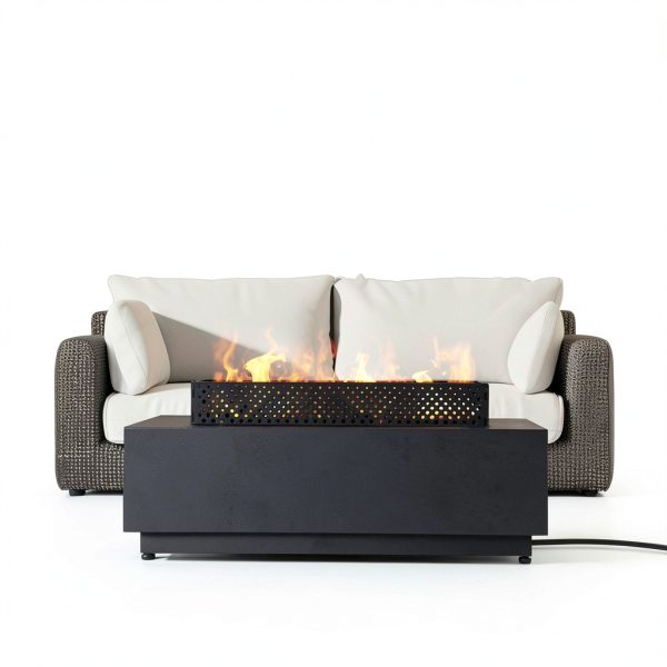 FLOOORE 42 Inch Propane Fire Pit Table Black with Griddle Wind Guard-0