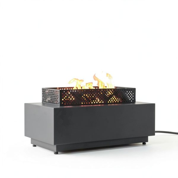 FLOOORE 42 Inch Propane Fire Pit Table Black with Griddle Wind Guard-5