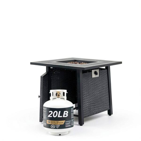 Propane Fire Pit Table,Out Door Fire Pits & Fireplaces,Gas Fire Pit with Lid and Lava Rock.Square Black Fire Pit Table on Patio Deck & Garden Backyard. (Raven‌ Black, 28-inch)-6