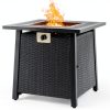 Propane Fire Pit Table,Out Door Fire Pits & Fireplaces,Gas Fire Pit with Lid and Lava Rock.Square Black Fire Pit Table on Patio Deck & Garden Backyard. (Raven‌ Black, 28-inch)-0