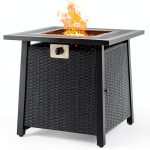 Propane Fire Pit Table,Out Door Fire Pits & Fireplaces,Gas Fire Pit with Lid and Lava Rock.Square Black Fire Pit Table on Patio Deck & Garden Backyard. (Raven‌ Black, 28-inch)-0