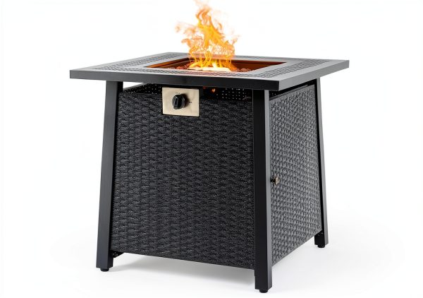 Propane Fire Pit Table,Out Door Fire Pits & Fireplaces,Gas Fire Pit with Lid and Lava Rock.Square Black Fire Pit Table on Patio Deck & Garden Backyard. (Raven‌ Black, 28-inch)-0