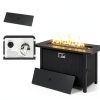 45 Inch Propane Fire Pit Table, 50,000 BTU Outdoor Gas Fire Pit for Patio & Backyard, 2-in-1 Firepit Dining Table with Glass Wind Guard, Blue Glass Rocks & Waterproof Cover, Grey-4