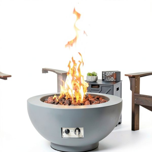 28-Inch Propane Fire Pit with Natural Gas Conversion Kit, 58,000 BTU Round Gas Fire Pit Table, Outdoor Fire Bowl Firepit with Lid, Lava Rocks, Cover, Pre-Attached 10FT Propane Hose, Gray-1