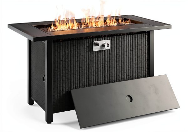 Shintenchi 45 Inch Propane Fire Pit Table with Lid and Lava Rock-0