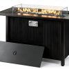 45 Inch Propane Fire Pit Table, 50,000 BTU Outdoor Gas Fire Pit for Patio & Backyard, 2-in-1 Firepit Dining Table with Glass Wind Guard, Blue Glass Rocks & Waterproof Cover, Grey-0