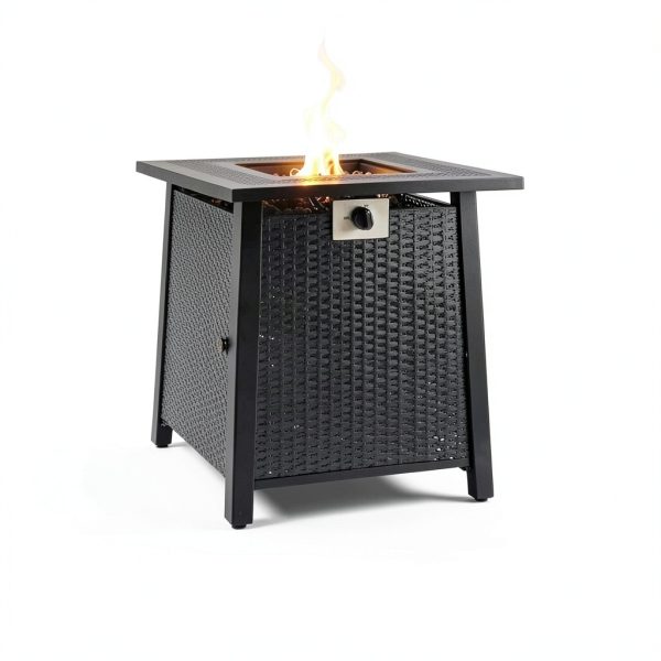 Propane Fire Pit Table,Out Door Fire Pits & Fireplaces,Gas Fire Pit with Lid and Lava Rock.Square Black Fire Pit Table on Patio Deck & Garden Backyard. (Raven‌ Black, 28-inch)-4