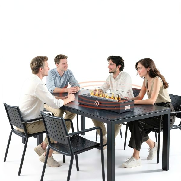 Onlyfire 28'' Tabletop Fire Pit Table, Propane Gas Firepit Bottom Mounted for Table with Umbrella Hole, Glass Wind Guard and Lava Rock, Outdoor Rectangular Smokeless Fireplace-5