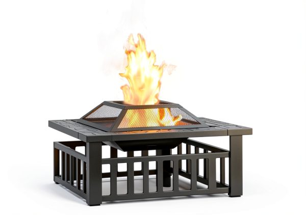 Fire Pit Tuoze 32 Inch Outdoor Metal Table with Waterproof Cover Black-4