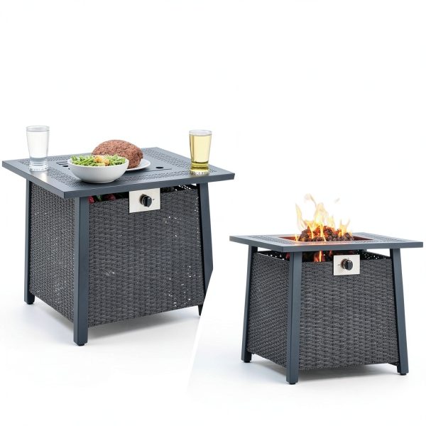 Propane Fire Pit Table,Out Door Fire Pits & Fireplaces,Gas Fire Pit with Lid and Lava Rock.Square Black Fire Pit Table on Patio Deck & Garden Backyard. (Raven‌ Black, 28-inch)-7