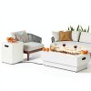 IRONCK 43-inch Outdoor Propane Fire Pit Table w Tank Table, CSA Certified, 2 in 1 Rectangular Patio Fire Pit w Glass Rocks, Wind Guard and Cover, 50000 BTU Outdoor Heater for Garden, Pool, White-1