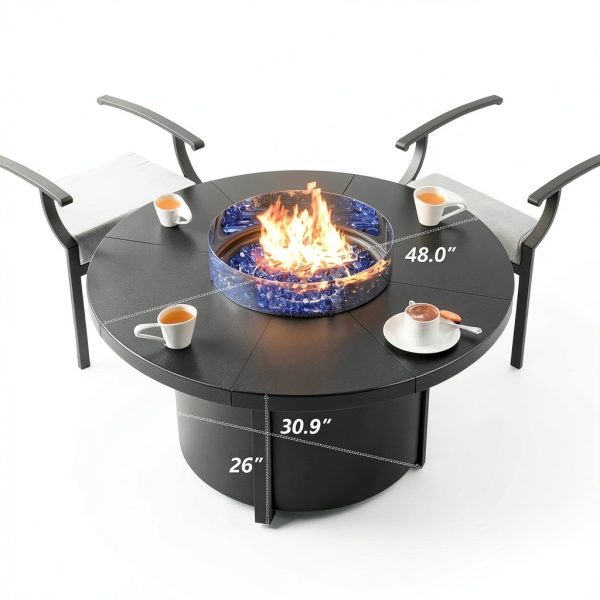 48 inch Round Propane Fire Pit Trumbeak Tabletop Lid & Windproof Glass-3
