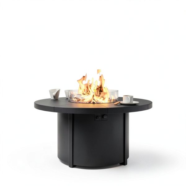 48 inch Round Propane Fire Pit Trumbeak Tabletop Lid & Windproof Glass-5