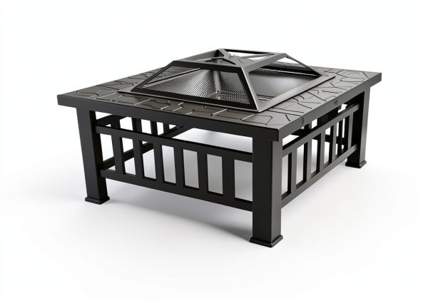 Fire Pit Tuoze 32 Inch Outdoor Metal Table with Waterproof Cover Black-3