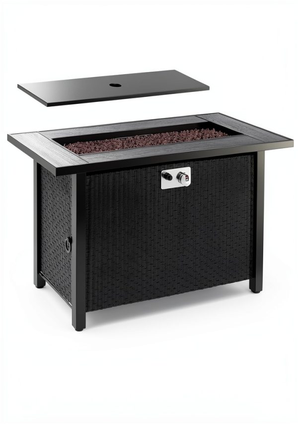Shintenchi 45 Inch Propane Fire Pit Table with Lid and Lava Rock-4