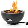 28-Inch Propane Fire Pit with Natural Gas Conversion Kit, 58,000 BTU Round Gas Fire Pit Table, Outdoor Fire Bowl Firepit with Lid, Lava Rocks, Cover, Pre-Attached 10FT Propane Hose, Gray-2
