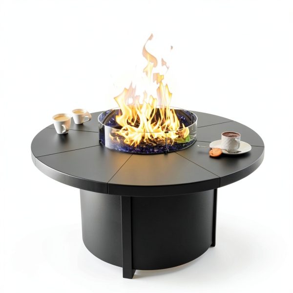 48 inch Round Propane Fire Pit Trumbeak Tabletop Lid & Windproof Glass-6