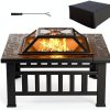 Fire Pit Tuoze 32 Inch Outdoor Metal Table with Waterproof Cover Black-0