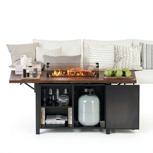55" Propane Fire Pit Table Rotihom 50000 BTU Foldable Expandable Brown-6