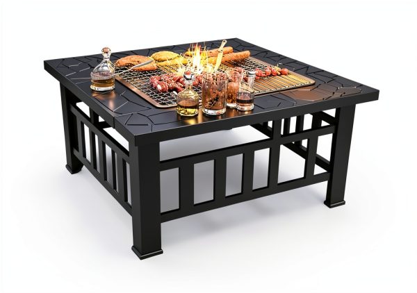 Fire Pit Tuoze 32 Inch Outdoor Metal Table with Waterproof Cover Black-2