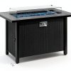 45 Inch Propane Fire Pit Table, 50,000 BTU Outdoor Gas Fire Pit for Patio & Backyard, 2-in-1 Firepit Dining Table with Glass Wind Guard, Blue Glass Rocks & Waterproof Cover, Grey-1