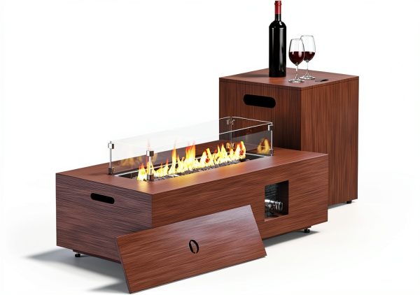 42in Fire Pit Table Jocoevol Propane Outdoor Table with Wind Guard-0