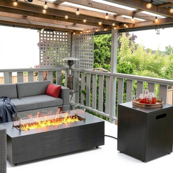 42in Fire Pit Table Jocoevol Propane Outdoor Table with Wind Guard-1