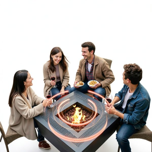 Propane Fire Pit Table,Out Door Fire Pits & Fireplaces,Gas Fire Pit with Lid and Lava Rock.Square Black Fire Pit Table on Patio Deck & Garden Backyard. (Raven‌ Black, 28-inch)-2