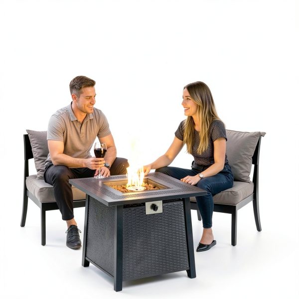 Propane Fire Pit Table,Out Door Fire Pits & Fireplaces,Gas Fire Pit with Lid and Lava Rock.Square Black Fire Pit Table on Patio Deck & Garden Backyard. (Raven‌ Black, 28-inch)-1