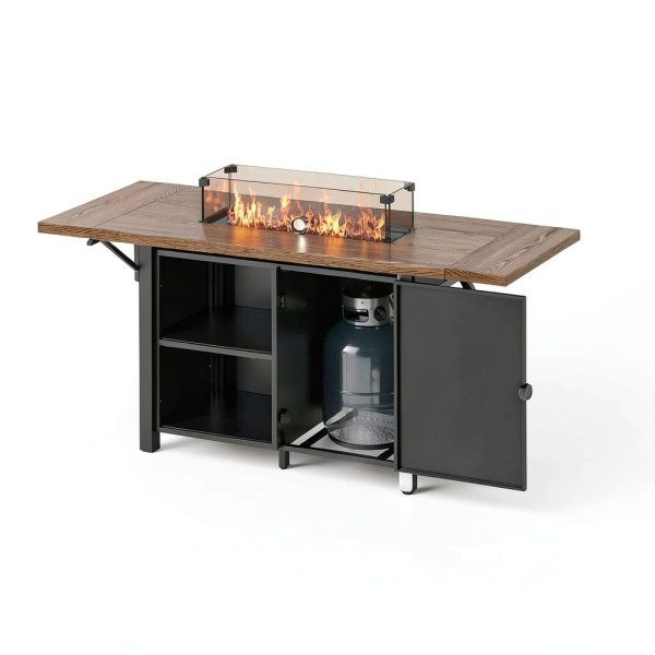 55" Propane Fire Pit Table Rotihom 50000 BTU Foldable Expandable Brown-7