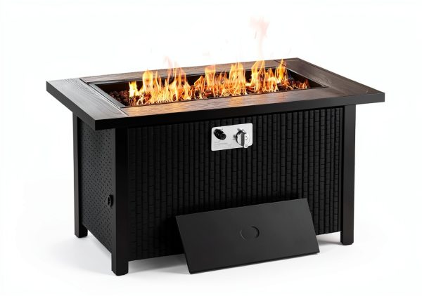 Shintenchi 45 Inch Propane Fire Pit Table with Lid and Lava Rock-5