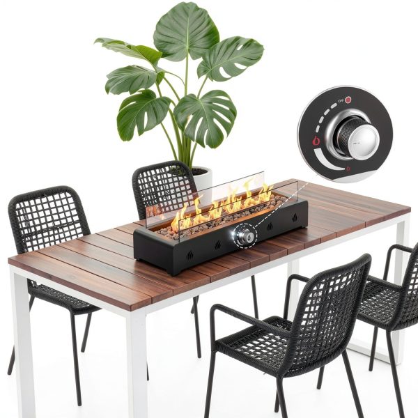 Onlyfire 28'' Tabletop Fire Pit Table, Propane Gas Firepit Bottom Mounted for Table with Umbrella Hole, Glass Wind Guard and Lava Rock, Outdoor Rectangular Smokeless Fireplace-4
