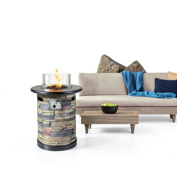 Outdoor Propane Fire Pit Table BAIDE HOME 22" Classic Gray 40,000 BTU-1