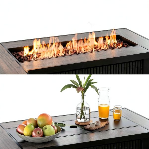 Shintenchi 45 Inch Propane Fire Pit Table with Lid and Lava Rock-1
