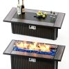 45 Inch Propane Fire Pit Table, 50,000 BTU Outdoor Gas Fire Pit for Patio & Backyard, 2-in-1 Firepit Dining Table with Glass Wind Guard, Blue Glass Rocks & Waterproof Cover, Grey-6