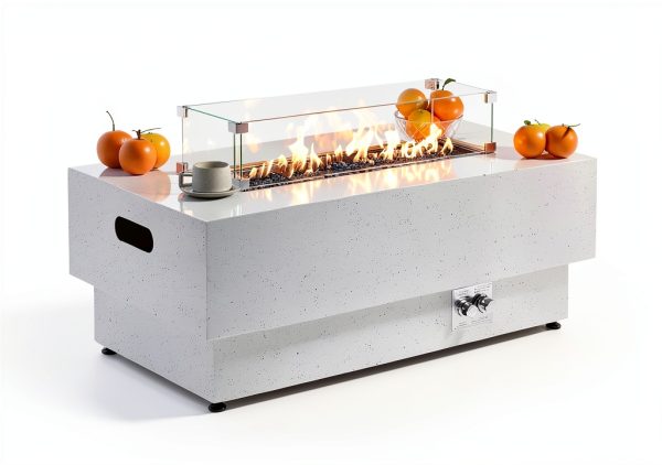 IRONCK 43-inch Outdoor Propane Fire Pit Table w Tank Table, CSA Certified, 2 in 1 Rectangular Patio Fire Pit w Glass Rocks, Wind Guard and Cover, 50000 BTU Outdoor Heater for Garden, Pool, White-4