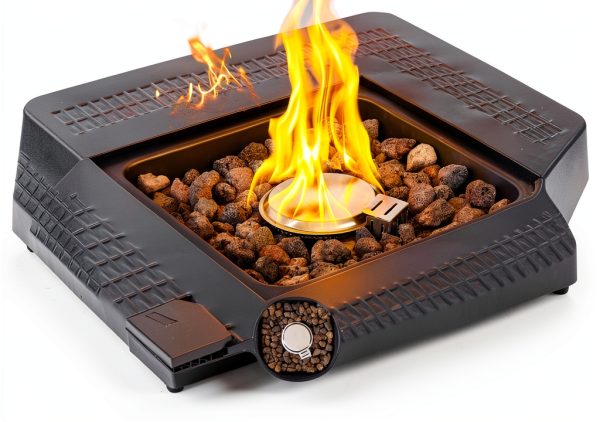 Propane Fire Pit Table,Out Door Fire Pits & Fireplaces,Gas Fire Pit with Lid and Lava Rock.Square Black Fire Pit Table on Patio Deck & Garden Backyard. (Raven‌ Black, 28-inch)-3