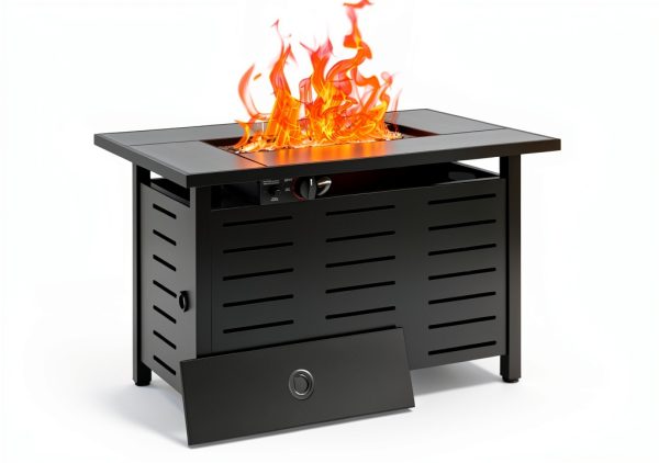Aoxun 42" Propane Fire Pit Table - Black Ceramic Top with Lava Rocks-0