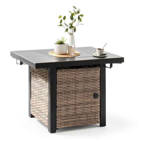 32 Inch Propane Fire Pit Table, Outdoor Gas Fire Pits with 2 Drink Holders, Lid & Lava Rock, 50000 BTU Firepit Table for Dinning, Party in Outside, Patio, Garden or Yard-1