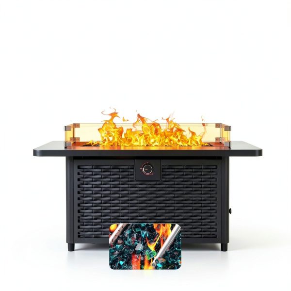 Ciays 43-Inch Rectangular Propane Fire Pit 60,000 BTU Black Glass-4