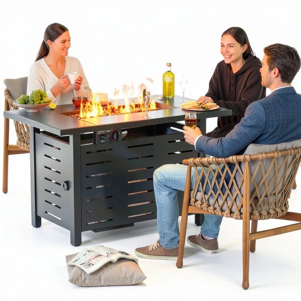 Aoxun 42" Propane Fire Pit Table - Black Ceramic Top with Lava Rocks-5