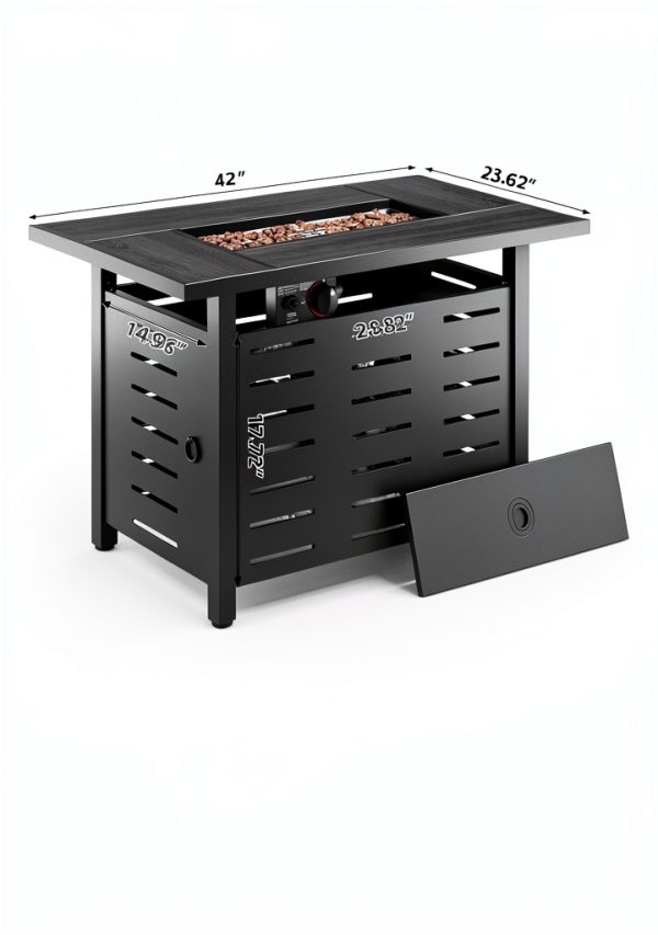 Aoxun 42" Propane Fire Pit Table - Black Ceramic Top with Lava Rocks-8