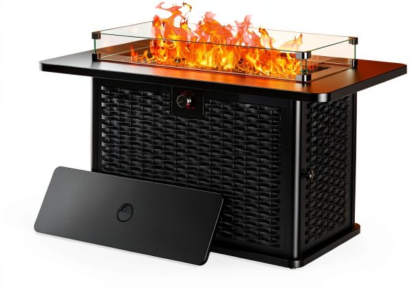 Ciays 43-Inch Rectangular Propane Fire Pit 60,000 BTU Black Glass-0