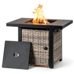 32 Inch Propane Fire Pit Table, Outdoor Gas Fire Pits with 2 Drink Holders, Lid & Lava Rock, 50000 BTU Firepit Table for Dinning, Party in Outside, Patio, Garden or Yard-0
